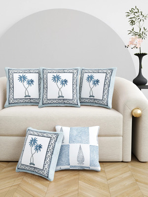 Blocks Of India Cotton Cushions Cover(40 cm*40 cm, Pack of 5, White, Blue)