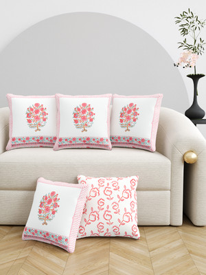 Blocks Of India Cotton Cushions Cover(40 cm*40 cm, Pack of 5, Pink, Green)