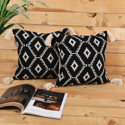 Kravika Geometric Cushions & Pillows Cover(Pack of 4, 40.64 cm*40.64 cm, Black, Ivory, Cream)