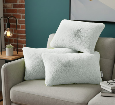 KNEFT Fur Cushions Cover(67 cm*40 cm, Pack of 3, White)