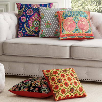SEJ BY NISHA GUPTA Polycotton Cushions Cover(Pack of 5, 40 cm*40 cm, Blue)