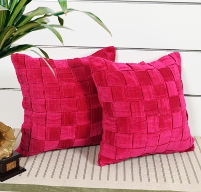 Kravika Checkered Cushions Cover(Pack of 2, 40 cm*40 cm, Pink)