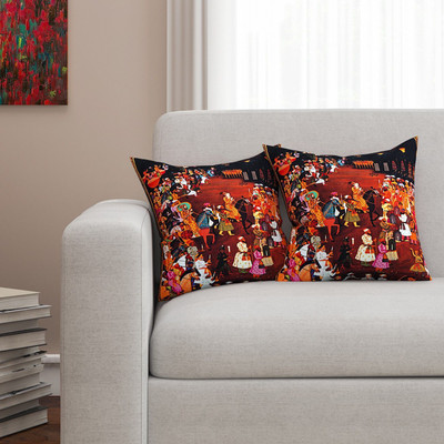 SEJ BY NISHA GUPTA Cotton Cushions Cover(Pack of 2, 40.64 cm*40.64 cm, Brown)