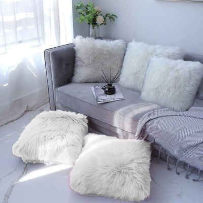 PICKKART Fur Pillows Cover(Pack of 5, 40 cm*40 cm, White)