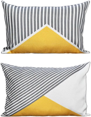 fabrigaanza Geometric Cushions & Pillows Cover(Pack of 2, 30 cm*45 cm, White, Black, Yellow)