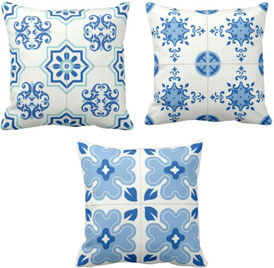 TheYaYaCafe Cotton Cushions Cover(55 cm*55 cm, Pack of 3, Blue)