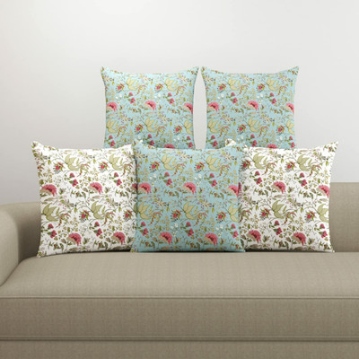 Trance Home Linen Cotton Cushions & Pillows Cover(60 cm*60 cm, Pack of 5, Green, White)