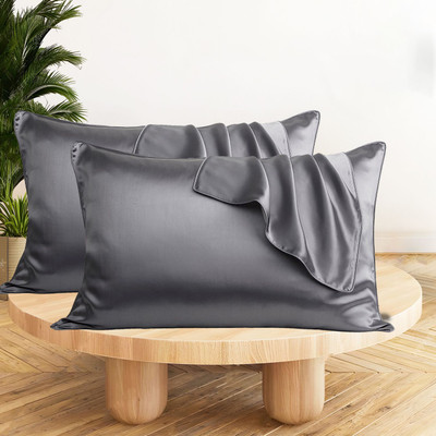 Sunvibe Satin Pillows Cover(46 cm*72 cm, Pack of 2, Grey)