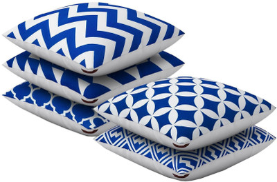 SEJ BY NISHA GUPTA Cotton Cushions Cover(Pack of 5, 40.64 cm*40.64 cm, Blue, White)