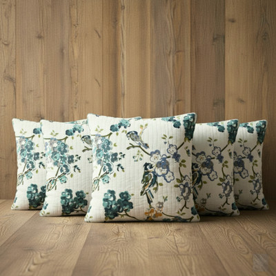 Sleepy Threads Cotton Cushions Cover(40 cm*40 cm, Pack of 5, Blue)