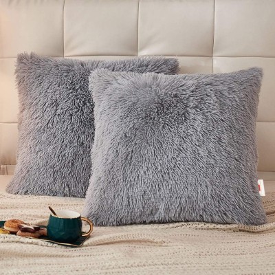 Wondershala Fur, Faux Silk Pillows Cover(Pack of 2, 40 cm*40 cm, Grey)