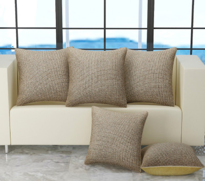 WiseHome Jute Cushions Cover(40 cm*40 cm, Pack of 5, Gold)