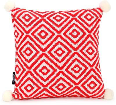 Mezposh Geometric Cushions Cover(40 cm*40 cm, Red, White)