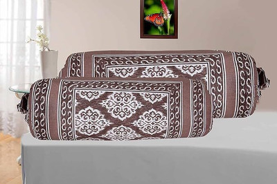 Thayan Cotton Bolsters Cover(41 cm*82 cm, Pack of 2, Brown, Grey)