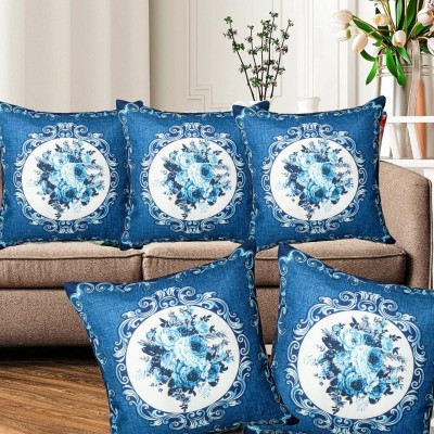 DAiNMART Floral Cushions Cover(Pack of 5, 40.6 cm*40.6 cm, Blue)