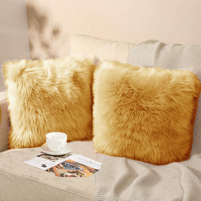 ellsy Fur Cushions Cover(36 cm*36 cm, Pack of 2, Gold)
