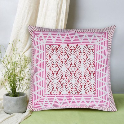 Handicraft Bazarr Cotton Cushions & Pillows Cover(40 cm*40 cm, White, Pink)