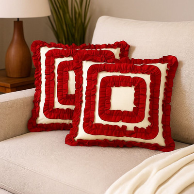 FRILLWORKS Satin Cushions & Pillows Cover(16 cm*16 cm, Pack of 2, Red, White)