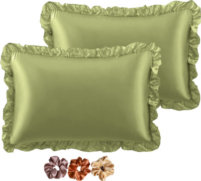 ERVY Satin Pillows Cover(18 cm*28 cm, Pack of 2, Green)