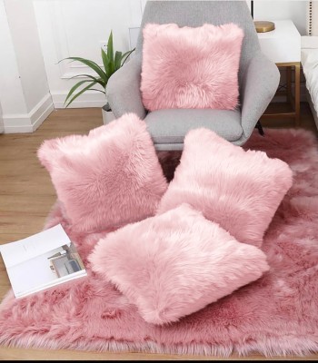 Catchyx Cart Fur Pillows Cover(Pack of 4, 31.5 cm*31.5 cm, Peach)