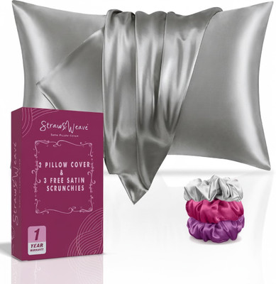 strawweave Satin Pillows Cover(45 cm*70 cm, Pack of 2, Grey)