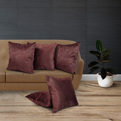 TOS Velvet, Dupion Silk Cushions Cover(40 cm*40 cm, Pack of 5, Brown)