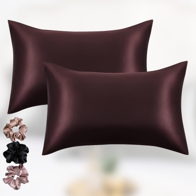 Sunvibe Satin Pillows Cover(Pack of 2, 46 cm*72 cm, Brown)