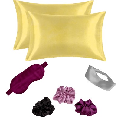 BROTT Satin Pillows Cover(Pack of 2, 48 cm*70 cm, Yellow)