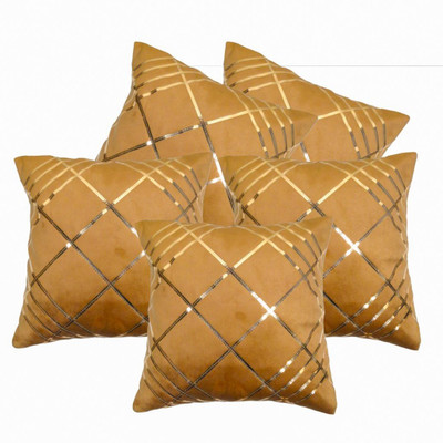 Yks Buzz Silk Cushions Cover(40 cm*40 cm, Pack of 5, Gold)
