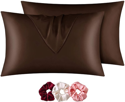 ARMOXA Satin Pillows Cover(45 cm*72 cm, Pack of 2, Brown)