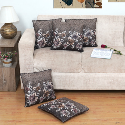 NATIONAL HANDLOOM Velvet Cushions Cover(40 cm*40 cm, Pack of 5, Black)