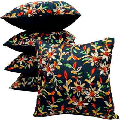 Yks Buzz Silk Cushions & Pillows Cover(16 cm*16 cm, Pack of 5, Black)