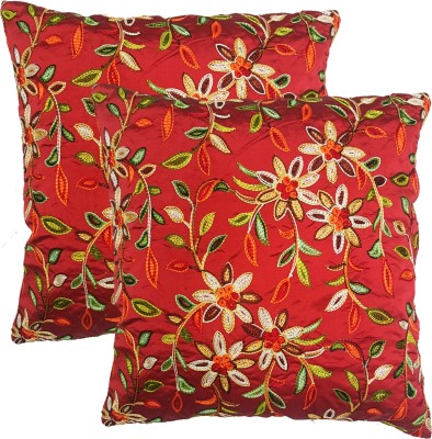 LOFEY Embroidered Cushions & Pillows Cover(Pack of 2, 40 cm*40 cm, Red)