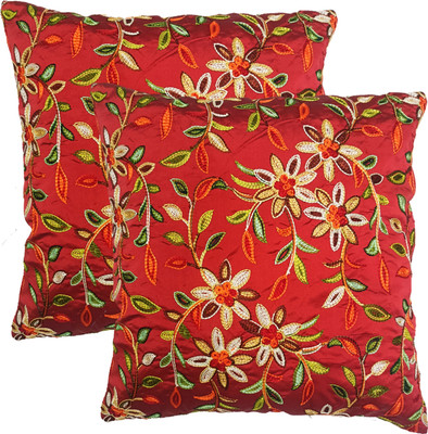 Decorline Silk Cushions & Pillows Cover(40 cm*40 cm, Pack of 2, Red)