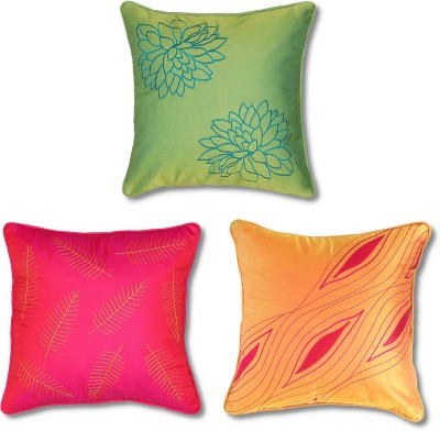 yamunoshtu Embroidered Cushions & Pillows Cover(Pack of 3, 40 cm*40 cm, Green, Pink, Yellow)