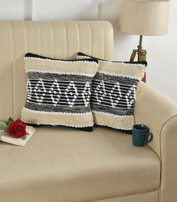 TINDLER KNOTS Cotton Cushions & Pillows Cover(Pack of 2, 40 cm*40 cm, Ivory, Black, White)
