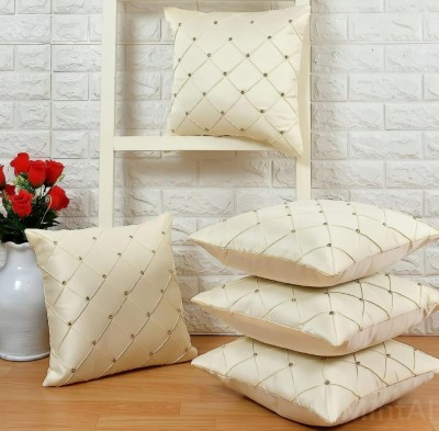 Cherry Homes Checkered Cushions Cover(Pack of 5, 40 cm*40 cm, Beige)