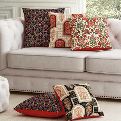 SEJ BY NISHA GUPTA Polyester Cushions Cover(Pack of 5, 40 cm*40 cm, Multicolor)