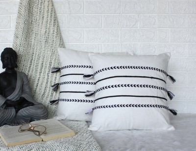 Dekor World Self Design Cushions & Pillows Cover(Pack of 2, 30 cm*30 cm, White)