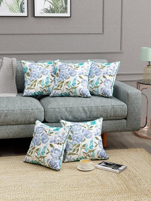Trance Home Linen 100 % Cotton Floral Cushions Cover(Pack of 5, 40 cm*40 cm, Blue)