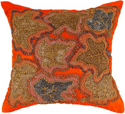 Hawamahal Embroidered Cushions & Pillows Cover(40 cm*40 cm, Orange)