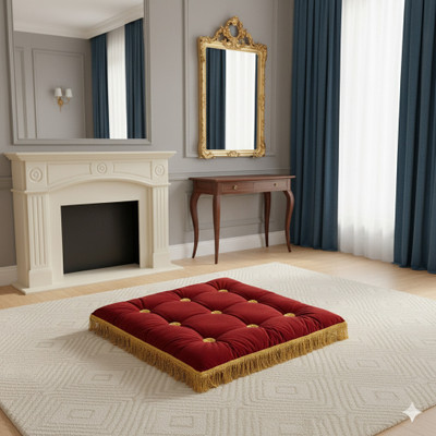 alden Microfibre Floor Cushion Pack of 1 Stripes Floor Cushion(Red)