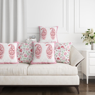 Blocks Of India Cotton Cushions Cover(40 cm*40 cm, Pack of 5, Pink, Peach, Red)