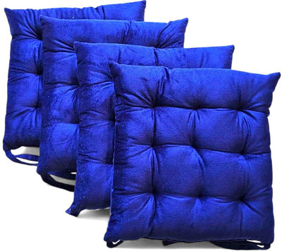 MonarchHomeArt Cotton Chair Pad Pack of 4 Solid(Blue)