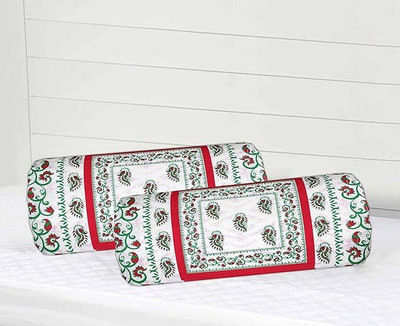 Thayan Cotton Bolsters Cover(41 cm*82 cm, Pack of 2, Pink, White)