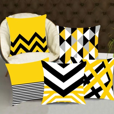 DNK TREND Polyester Cushions Cover(Pack of 5, 16 cm*16 cm, Yellow, Black)