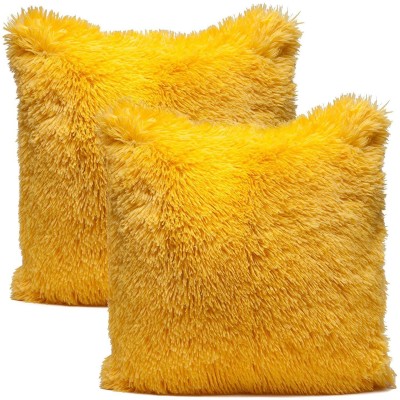 Catchyx Cart Fur Cushions Cover(Pack of 2, 30.58 cm*30.58 cm, Yellow)