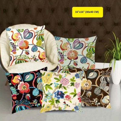 Abhsant Floral Cushions Cover(Pack of 5, 40 cm*40 cm, Black, Yellow)