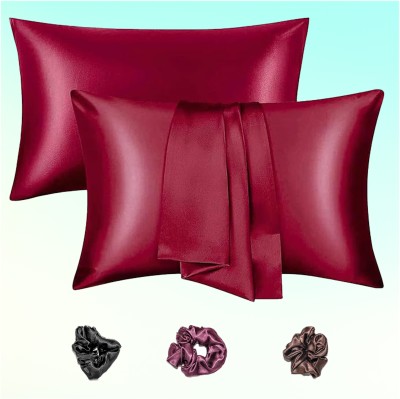 Vendola Plain Pillows Cover(Pack of 2, 46 cm*71 cm, Maroon)
