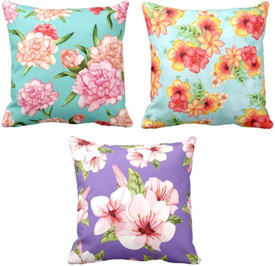 TheYaYaCafe Cotton Cushions Cover(40 cm*40 cm, Pack of 3, Multicolor)